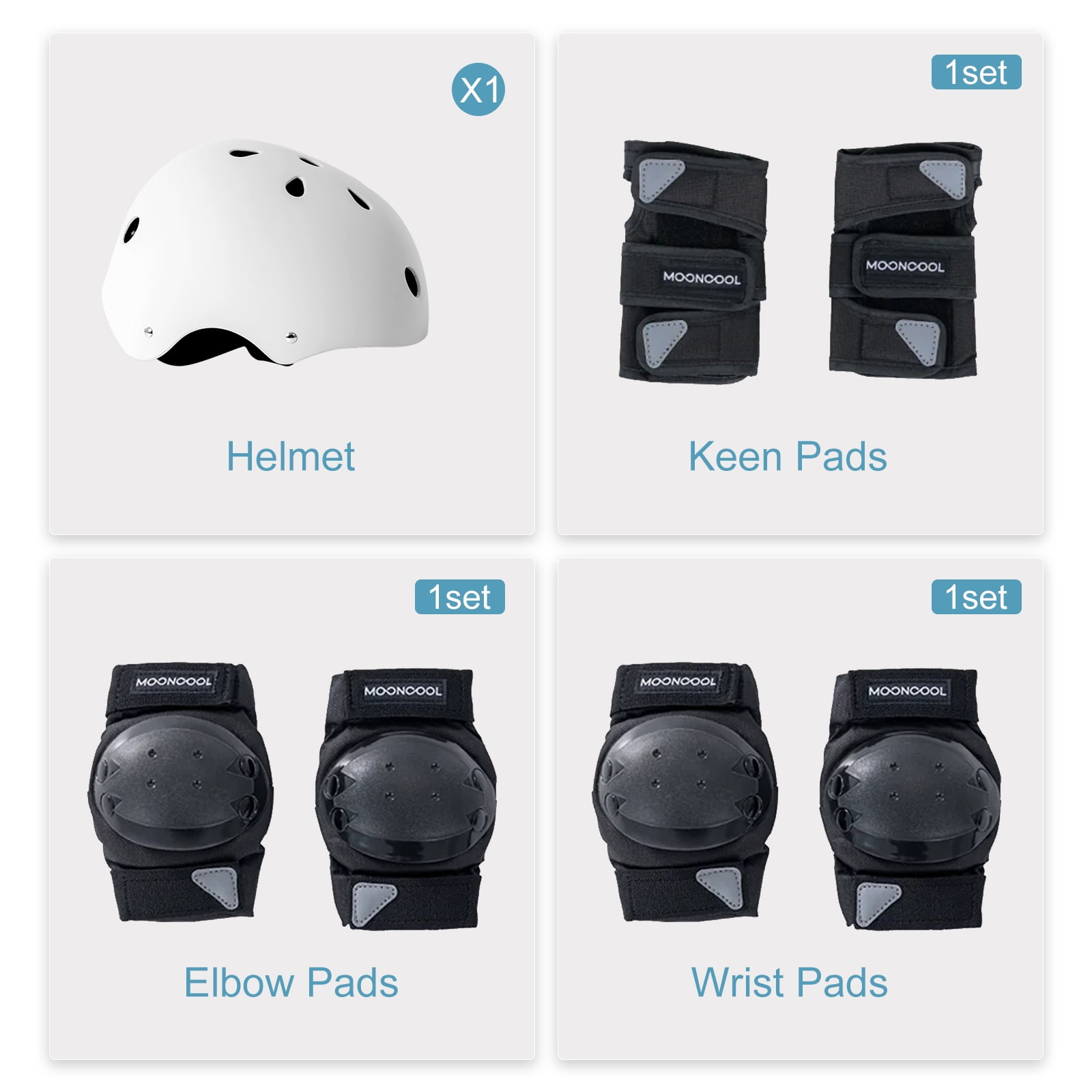 MOONCOOL Bike Helmets Protection Gear Set for 3~14 Years, Bicycle Helmet Knee Pads Elbow Pads Wrist Guards, Adjustable Helmet, Bicycle Scooter Roller Skate