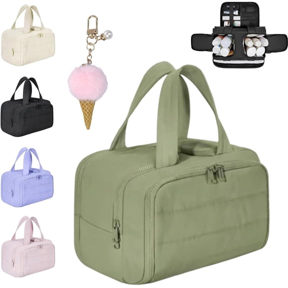 Cureaway Travel Cosmetic Bag, Large Capacity Wide-Open Travel Cosmetic Bag, 4-In-1 Puffy Multi-Functional Toiletry Bag for Women, Wash Pouch Portable Hanging Organizer