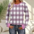 thumbnail image 2 of YUGYXL Trendy Plaid Shirts for Women Long Sleeve Crewneck Fall Graphic Pullover Top Lightweight Casual Soft Sweatshirt Pink XXL, 2 of 8