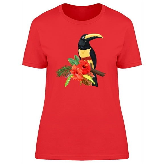 Toucan With Hibiscus Flowers T-Shirt Women -Image by Shutterstock, Female Large
