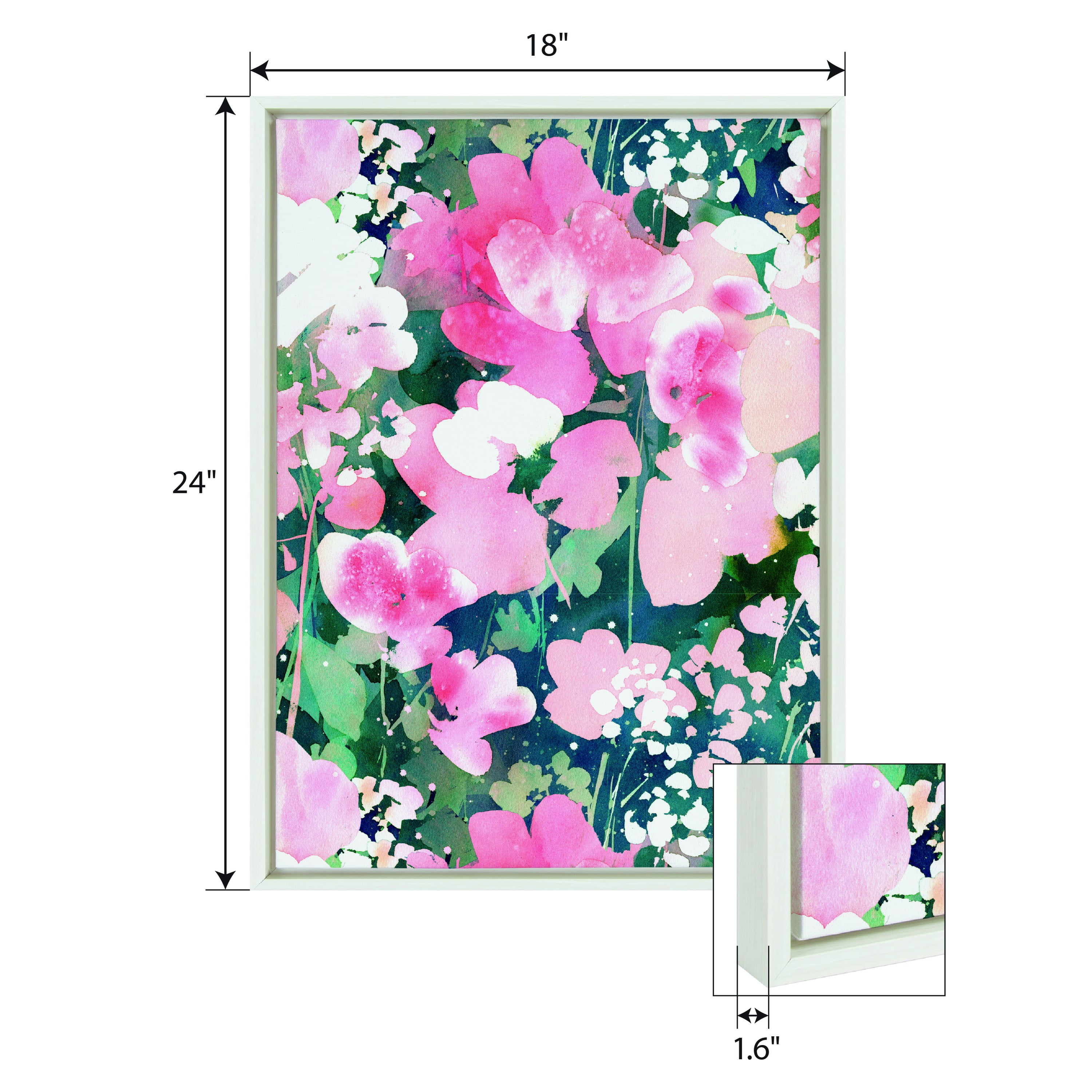 Ember Interiors Sylvie CI Sunrise Garden Pattern Framed Canvas Wall Art by CreativeIngrid, 18x24 White, Casual Chic Floral Wall Décor