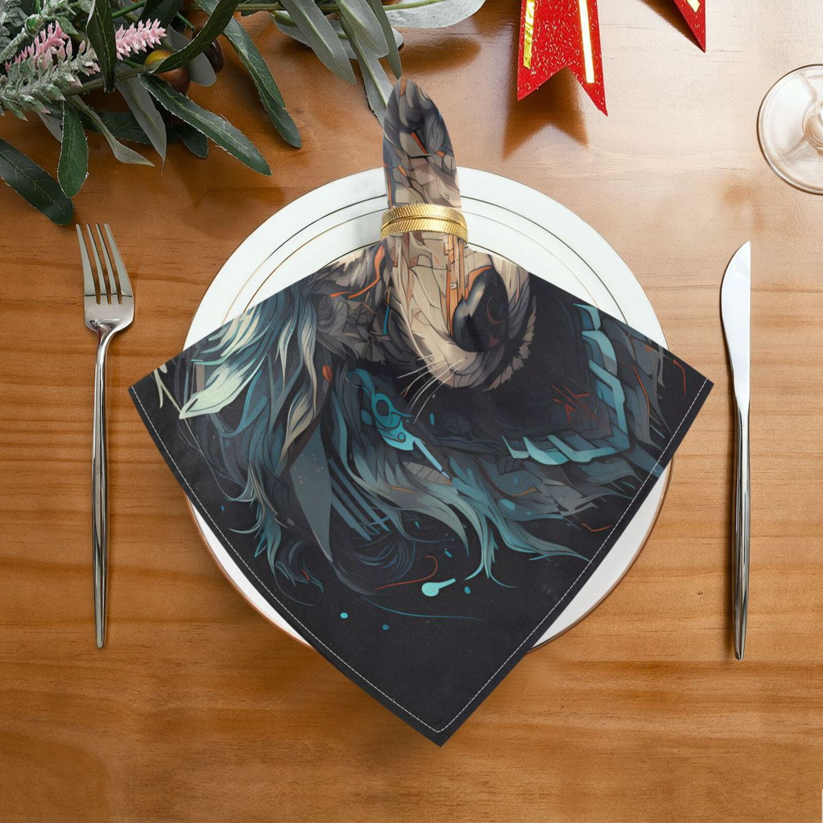 JSTEL King Of Wolf Cloth Napkins Set of 6, 20x20 Inch Washable and Reusable Napkin for Decoupage Dinner Party Everyday Use