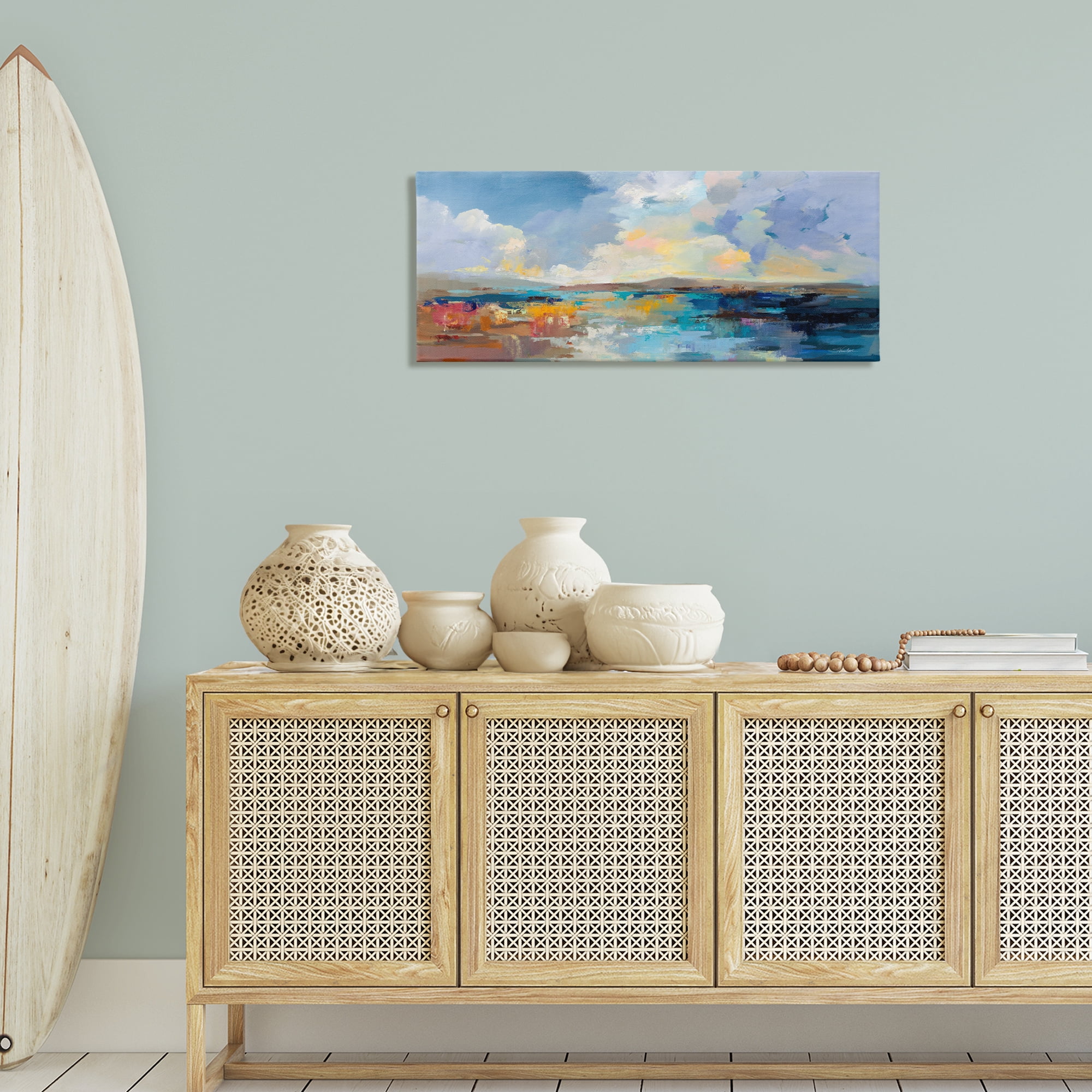 Stupell Industries Seaside Sunset Abstract Landscape Painting Gallery Wrapped Canvas Art Print Wall Art, 40 x 17