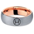 thumbnail image 2 of Tungsten Tungsten Horoscope Pisces Band Ring 7mm Men Women Comfort Fit 18k Rose Gold Dome Brushed Gray Polished, 2 of 4