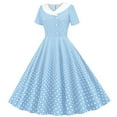 thumbnail image 2 of Women 50s 60s Retro Rockabilly Swing Dress Polka Dot Double Breasted Notch Lapel V-Neck Dresses Cocktail Party Evening Prom Gown, 2 of 6
