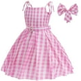 thumbnail image 4 of HAWEE Princess Pink Dress for Girls Pink Costume Plaid Sleeveless Sundress With Accessories Halloween Birthday Party, 4 of 5