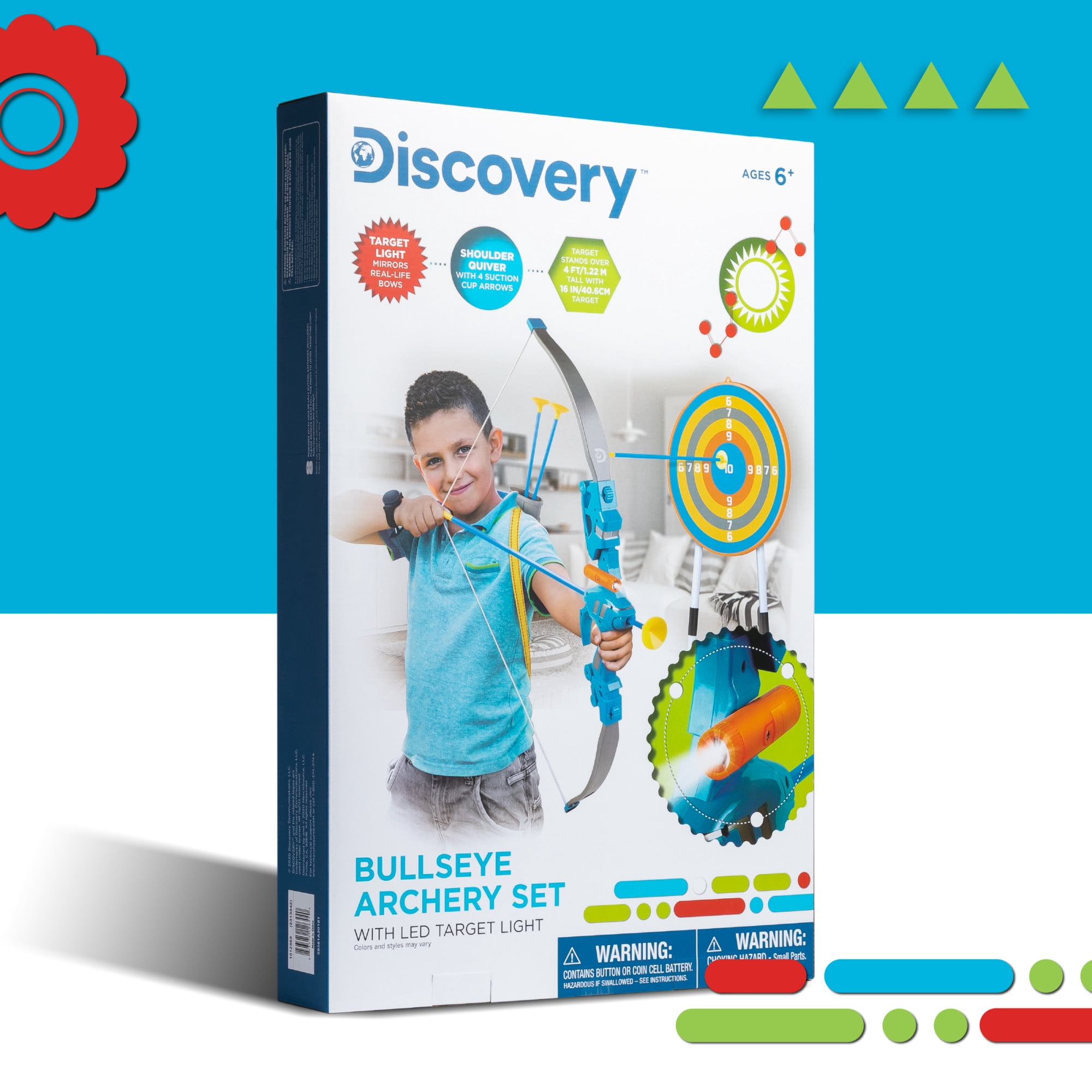 Discovery Kids Bullseye Outdoor Toy Archery Set with LED Light-Up Target (7 Pieces), Child Toy
