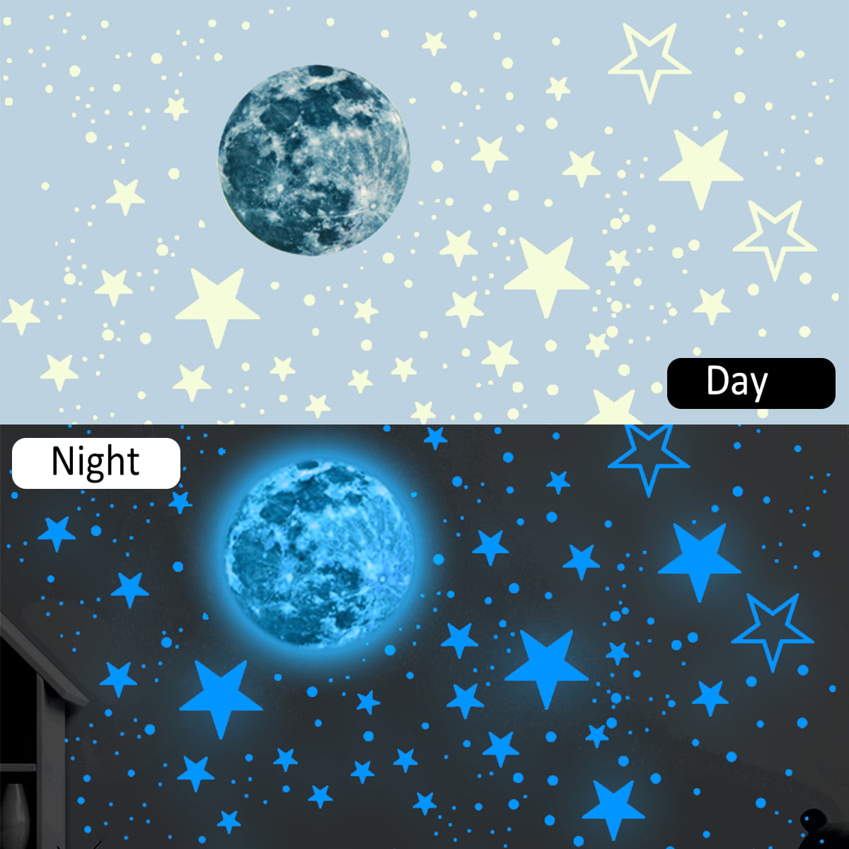 MAFOX Glow in The Dark Wall or Ceiling Stars with Moon Stickers – Luminous  Decal Stickers for Simulated Moon Effect at Night – Ideal Kids Decor or