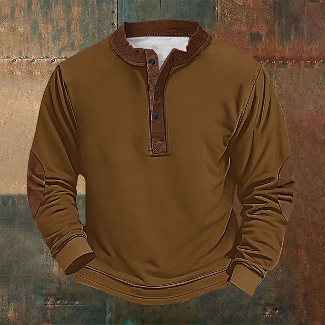 Men's Retro Halloween Quarter Button Collar Sweatshirt Haunted House Acting Essential Partially Buttoned Pullover Vintage Horror Print Last-Minute Halloween Party