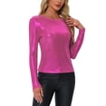 thumbnail image 1 of BLUSA BRILLANTE PARA MUJER INSPIRE CHIC, MANGA LARGA, CUELLO REDONDO, AJUSTE REGULAR, BLUSA DE NOCHE BRILLANTE XS Rosa Fucsia, 1 of 6