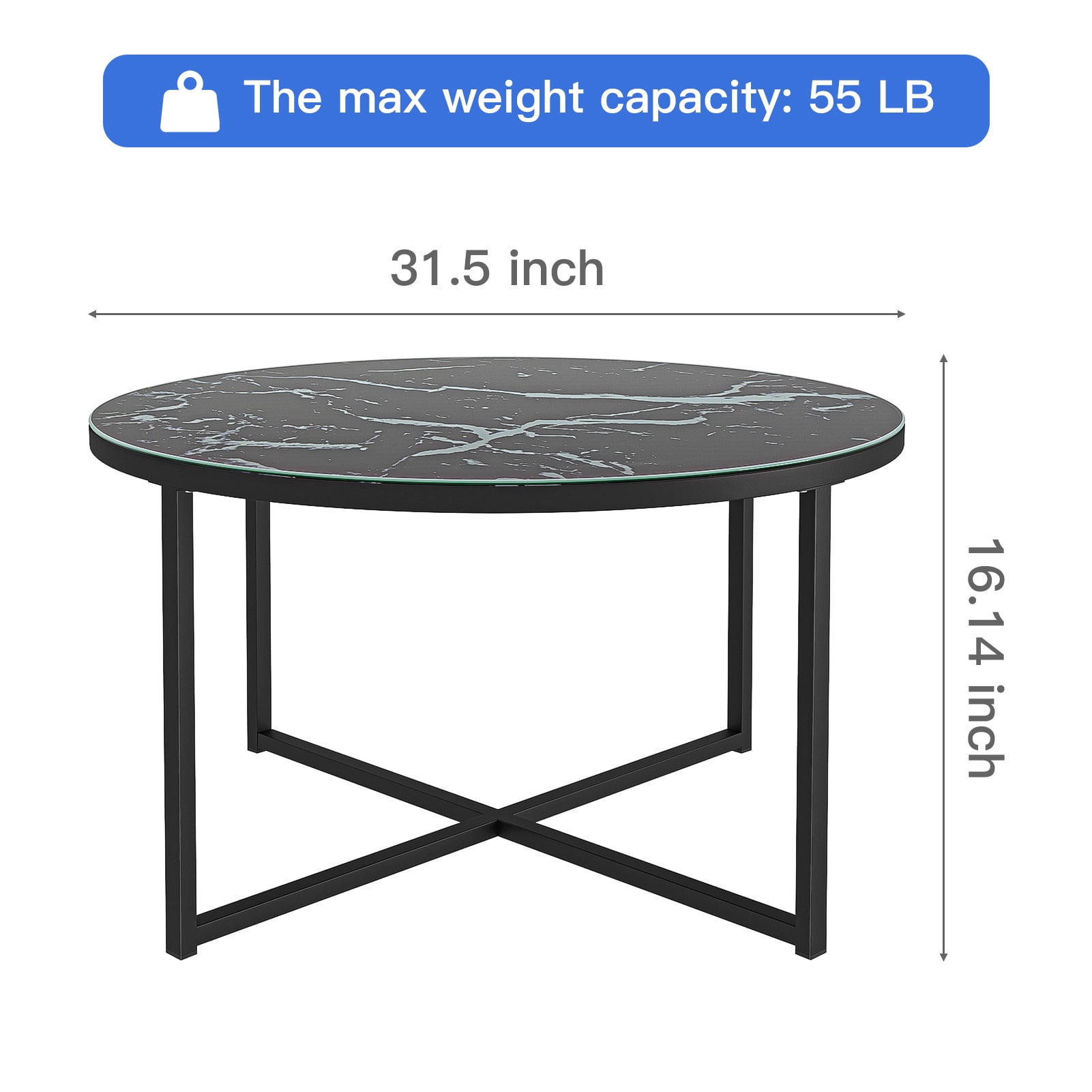 Kadyn Cross Legs Coffee Table, Modern Metal Sofa Center Table for Living Room, Round Table Cocktail Table with Metal Base, Black Kadyn Cross Legs Coffee Table, Modern Metal Sofa Center Table for Living Room, Round Table Cocktail Table with Metal Base, Black