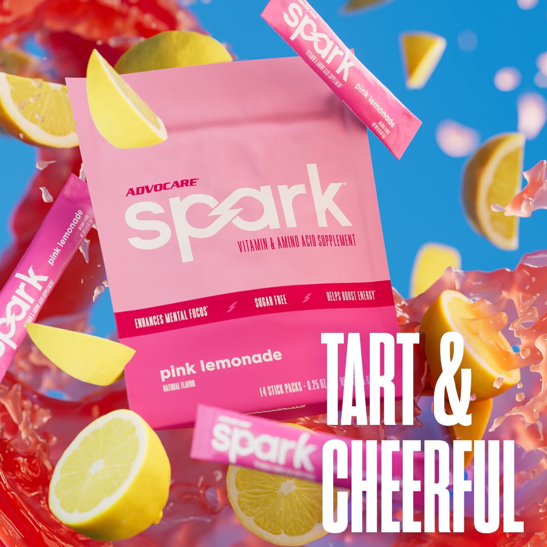 AdvoCare Spark Energy Drink Mix – Vitamin & Amino Acid Powder Supplement, Pink Lemonade Flavor, 14 Stick Packs