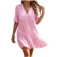 thumbnail image 2 of Tqcoqu Button Down Summer Dresses for Women Ruffle Half Sleeve Casual Bathing Suit Coverups Flowy Beach Dresses,Pink,Women's S-XL, 2 of 7