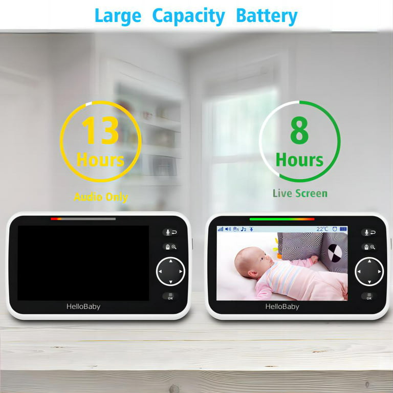 Hello Baby Video Baby Monitor with 5 inch Large Screen, Temperature Sensor,  2-Way Audio