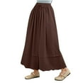 thumbnail image 2 of Womens Cotton Wide Leg Pants Drawstring Elastic Waist Casual Trendy Scalloped Hem Flowy Trouser Pants Fall Summer (XL, Coffee), 2 of 5