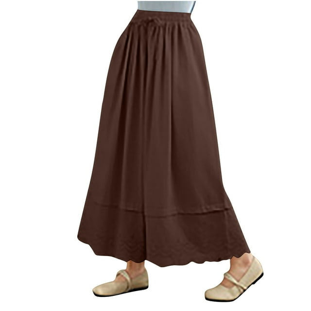 biudgviw Womens Wide Leg Pants Ruffle Palazzo Culottes Casual Soft Elastic Waist Drawstring Flowy Pants with Pockets