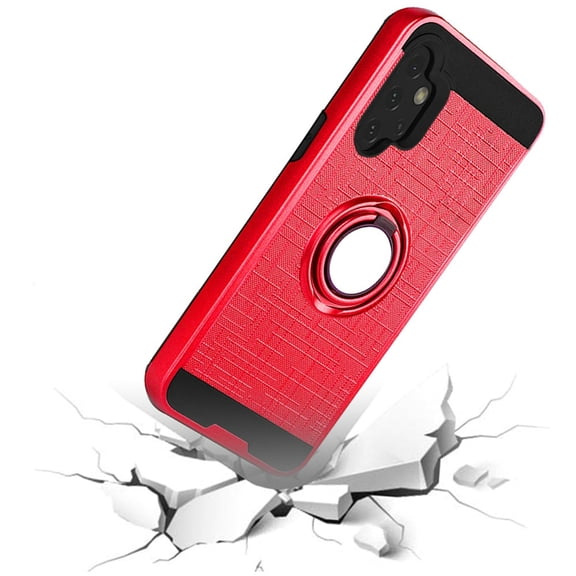 For Apple iPhone 13 Pro (6.1") Hybrid Ring Stand Brushed with 360 Rotating Ring Magnetic Bracket Dual Layer TPU Armor Texture Rugged Cover ,Xpm Phone Case [Red]
