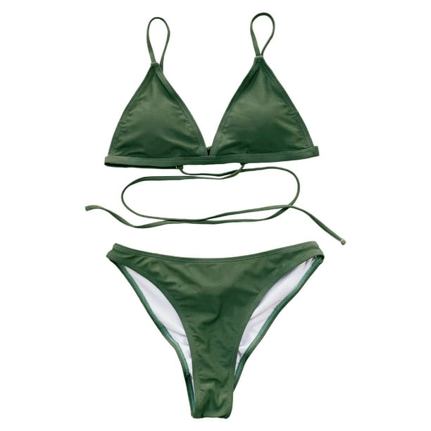 Aayomet Women'S Print Solid Color Bikini Strap Swimsuit Wipe Bikini Candy  Color Beach Lace Bikini Underwear for Women,Green XX-Large