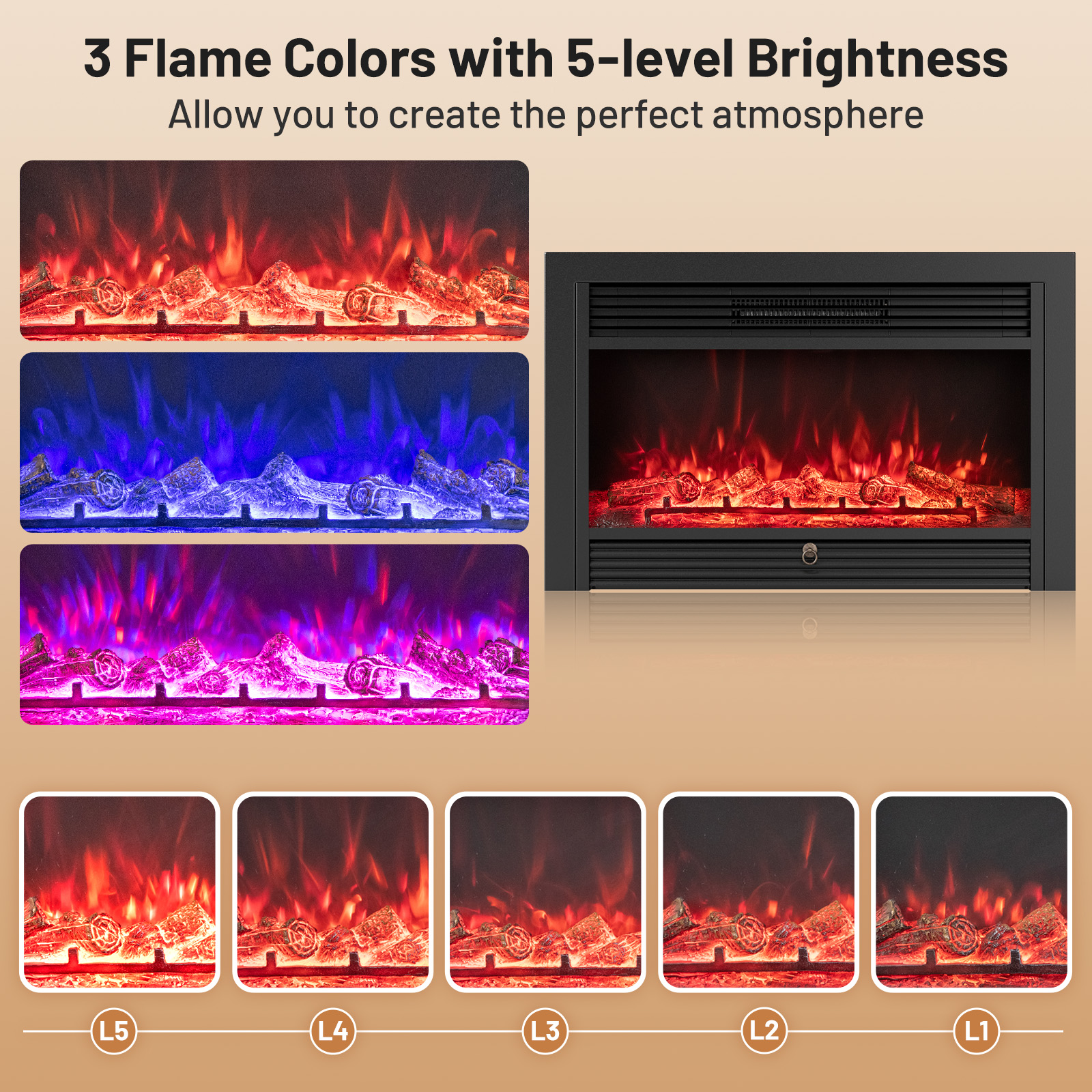 Giantex Electric Fireplace Insert, 33"  Inches Recessed Fireplace Heater, 750/1500W