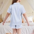 thumbnail image 5 of Favoffer Big Kids Stripe Print Satin Short Sleeve Lapel Top & Shorts 2 Piece Set Button Down Sleepwear Casual Loungewear Set Daily Outdoor Vacation Travel Leisure Holiday 5-15Y, 5 of 6