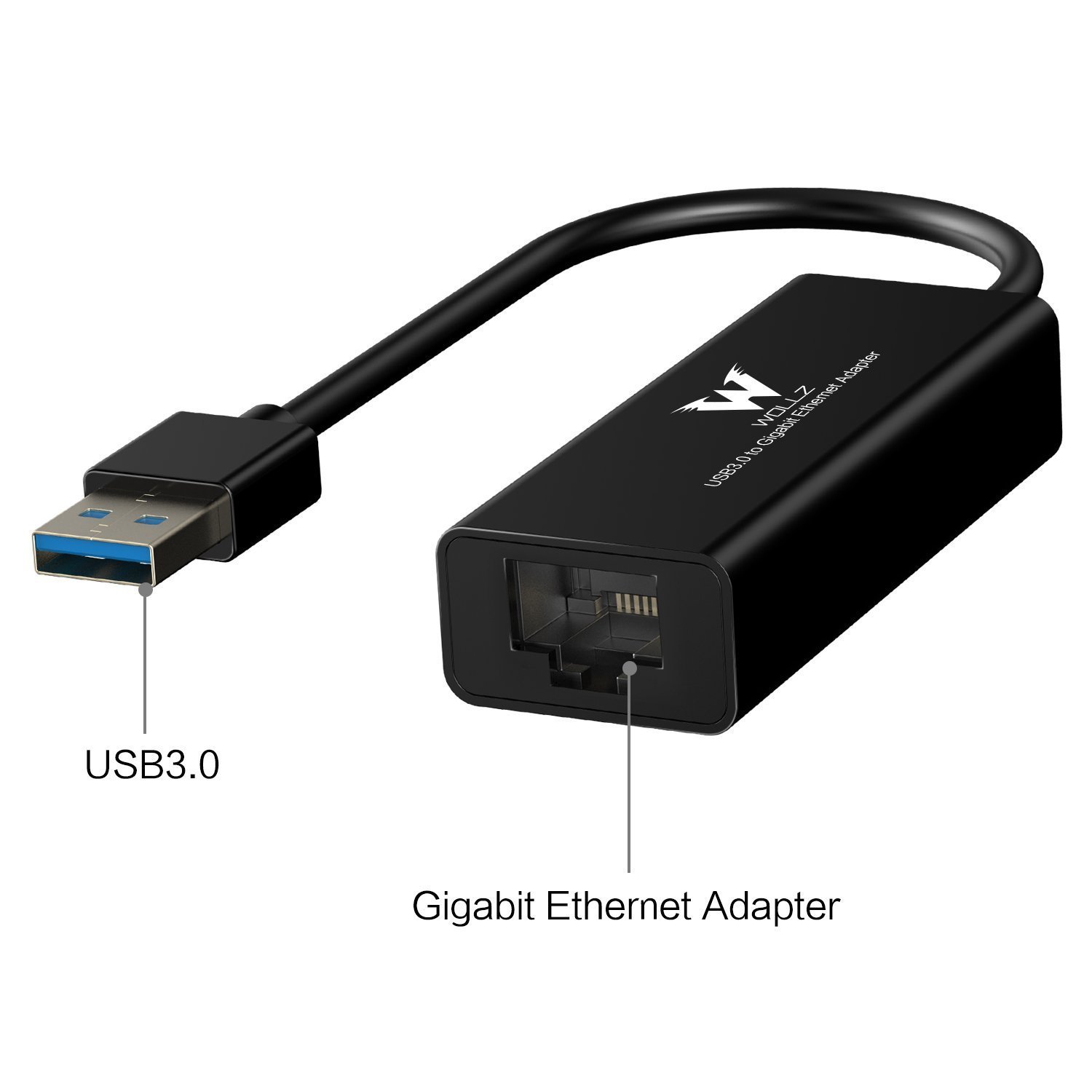 USB 3.0 Network Adapter USB to RJ45 Gigabit Ethernet Adapter Supporting Black