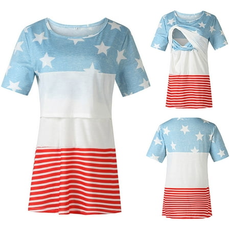 

Tejiojio Maternity/Labor/Nursing Clothing Clearance Pregnant Womans Stripe Print Short Sleeve Woman Breastfeeding Casual Clothe Top
