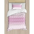 thumbnail image 3 of Pale Pink Duvet Cover Set Queen Size, Chevron Zigzag Pattern with Twisted Parallel Lines in Vibrant Tones Graphic, Decorative 3 Piece Bedding Set with 2 Pillow Shams, Magenta White, by Ambesonne, 3 of 3