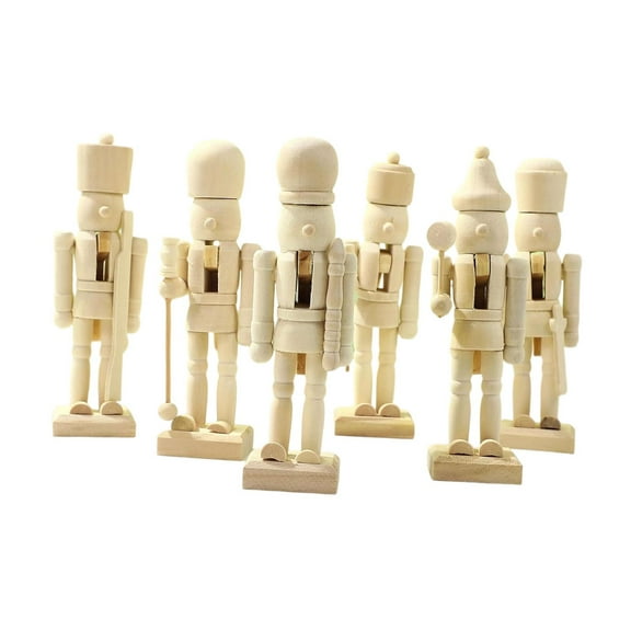6 Pack DIY Wooden Christmas Nutcrackers Unpainted Paintable Puppet Crafts for Home Party Decorations