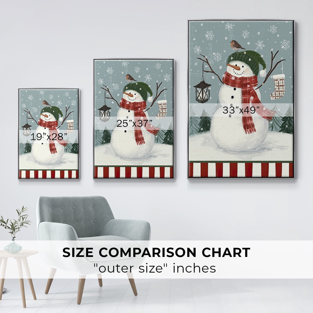 Jolly Snowman Collection B - Framed Gallery Wrapped Holiday Canvas - 27 x 41 - Silver Frame
