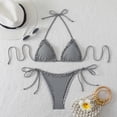 thumbnail image 5 of vigerkar Women Ruffle Trim Triangle Bikini Sets Halter String 2 Piece Swimsuits High Cut Bathing Suits (Black, M), 5 of 9