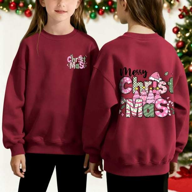 Cowsor Girls Sweatshirts Kids Cute Graphic Crewneck Pullover Tops Xmas Long Sleeve Holiday Shirts