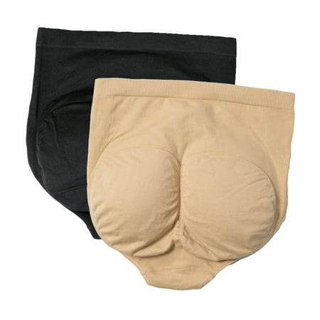 

QRIC 2-Pack Womens Mid-Waisted Tummy Control Underwear Seamless Hip & Butt Enhancer Padded Panties Body Shaper Brief