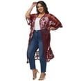 thumbnail image 4 of Feinuhan Women's Lace Mesh Kimono Cardigan, Half Sleeve Swimsuit Cover Up, Burgundy, XL/XXL, 4 of 7