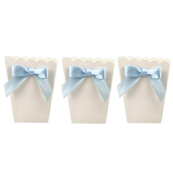 12 Pcs Boîtes à Maïs Soufflé Blanches avec Nœud, Impression de Bonbons et Collations, Boîte à Friandises, Décoration, Contenant, Anniversaire, Fêtes Prénatales, Cadeaux de Fête de Mariage, Fournitures, Décoration (Noeud Bleu)