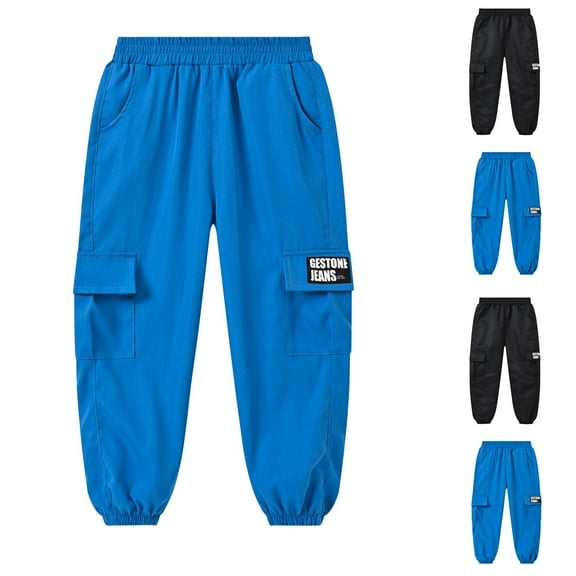 Zwiiyzr 5-13Y Kids Boys Cargo Pants Comfortable Loose Spring Fall Fashion Solid Pocket Casual Trousers Long Pants for Toddlers and Kids Black