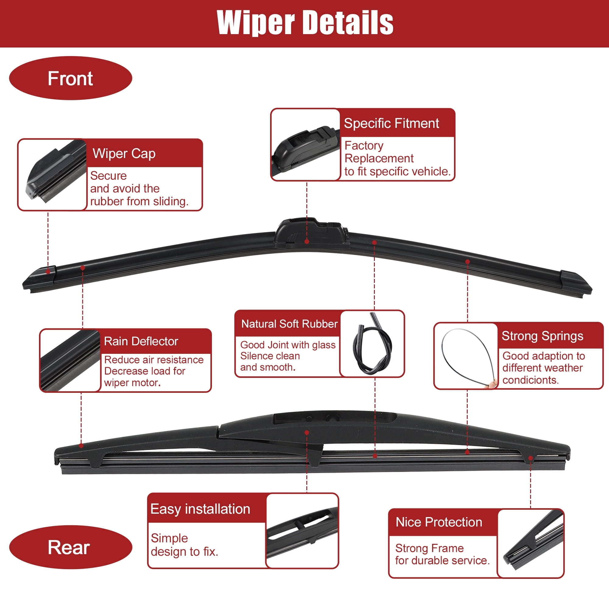 Unique Bargains 22" 21" Front Rear Windshield Wiper Blade Set for Jeep Grand Cherokee
