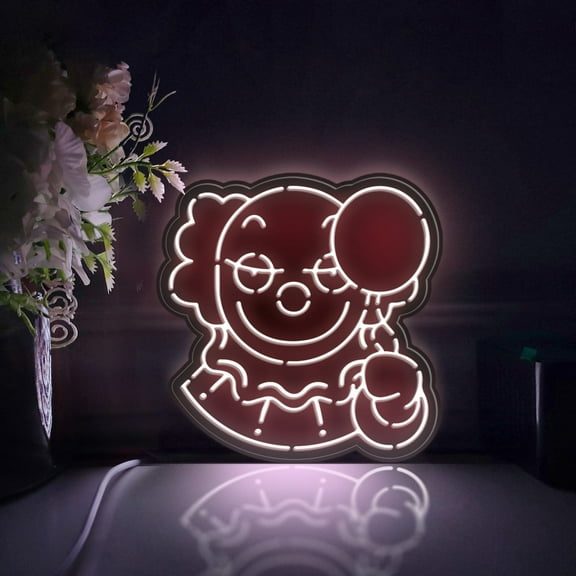 Clown Holding Balloon Led Light Box, Dimmable Neon-Like Light Signs USB Power for Wall Decor Bedroom Decoration, Static Light (WxH) 6"x6"