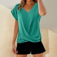 thumbnail image 2 of WCJM Women's Short Sleeve T-Shirt Blue Solid Color T-Shirt V-Neck Solid Color V Neck T Shirt Elegant Short Sleeved Top for Spring and Summer Women's Clothing, 2 of 5