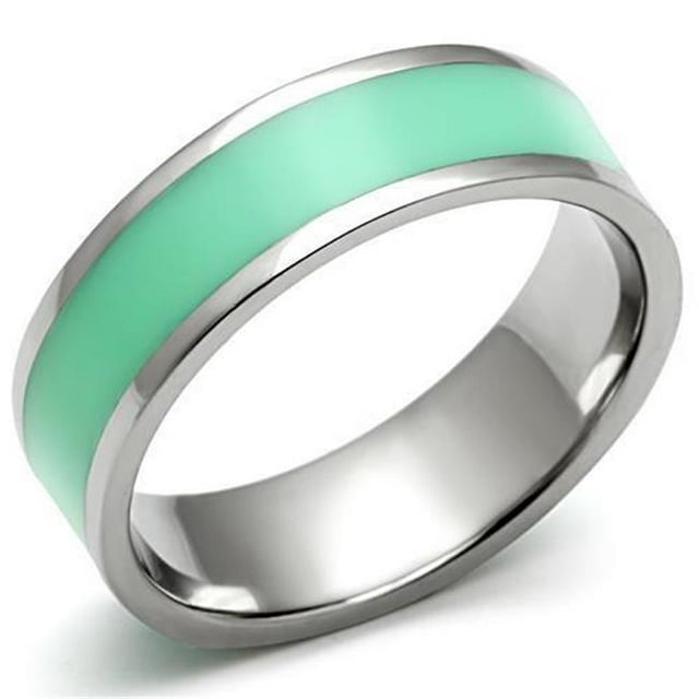 Bague en Acier Inoxydable Poli avec Époxy en Aigue-Marine - Taille 10