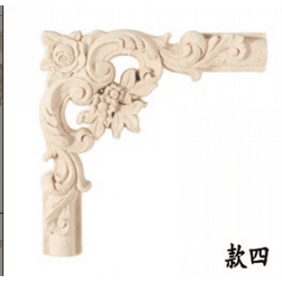 Masteelf 4pcs Wood Corner Appliques Onlays Decorative Wooden Flower Carved Unpainted Decal For Diy Furniture Cabinet Door Bed Wardrobe Decoration