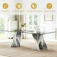 thumbnail image 2 of 9-Piece Dining Table Set, 94" Tempered Glass Top, Irregular Stainless Steel Base, 8 Velvet Dining Chairs with Tufted Backrests and Nailhead Trim, for Living Room, Kitchen, Conference Room, 2 of 7