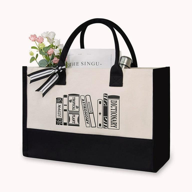 Yucurem Fashion Shoulder Bag Hit Color Canvas Women Shopping Tote Handbags  (Books Pattern) 