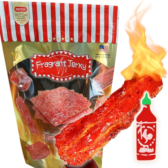 Singapore-Style Fire-Grilled Bacon Jerky (Sriracha Spicy Flavor 4 oz.) *Grilled Fresh to Your Order *Shipped the Same Day - L.A. Times "Handmade Gift" Winner