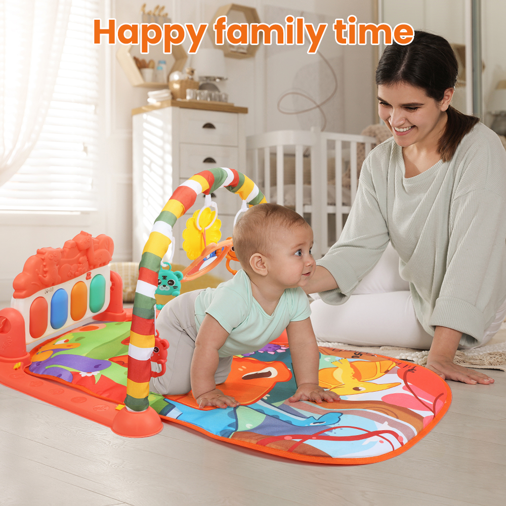 JoyStone Baby Gym Play Mat for Babies Tummy Time Mat, Play Music and Lights Piano Playmat Activity Gym for Baby Boy Girl, Infant Toddler Activity Center Toys, Baby Floor Newborn Play Mat, Red - image 3 of 8
