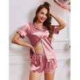 thumbnail image 2 of Ekouaer Womens Silk Satin Pajamas Set Short Sleeve Sleepwear Button Down Top and Shorts Loungewear 2 Piece Pjs Set, 2 of 6
