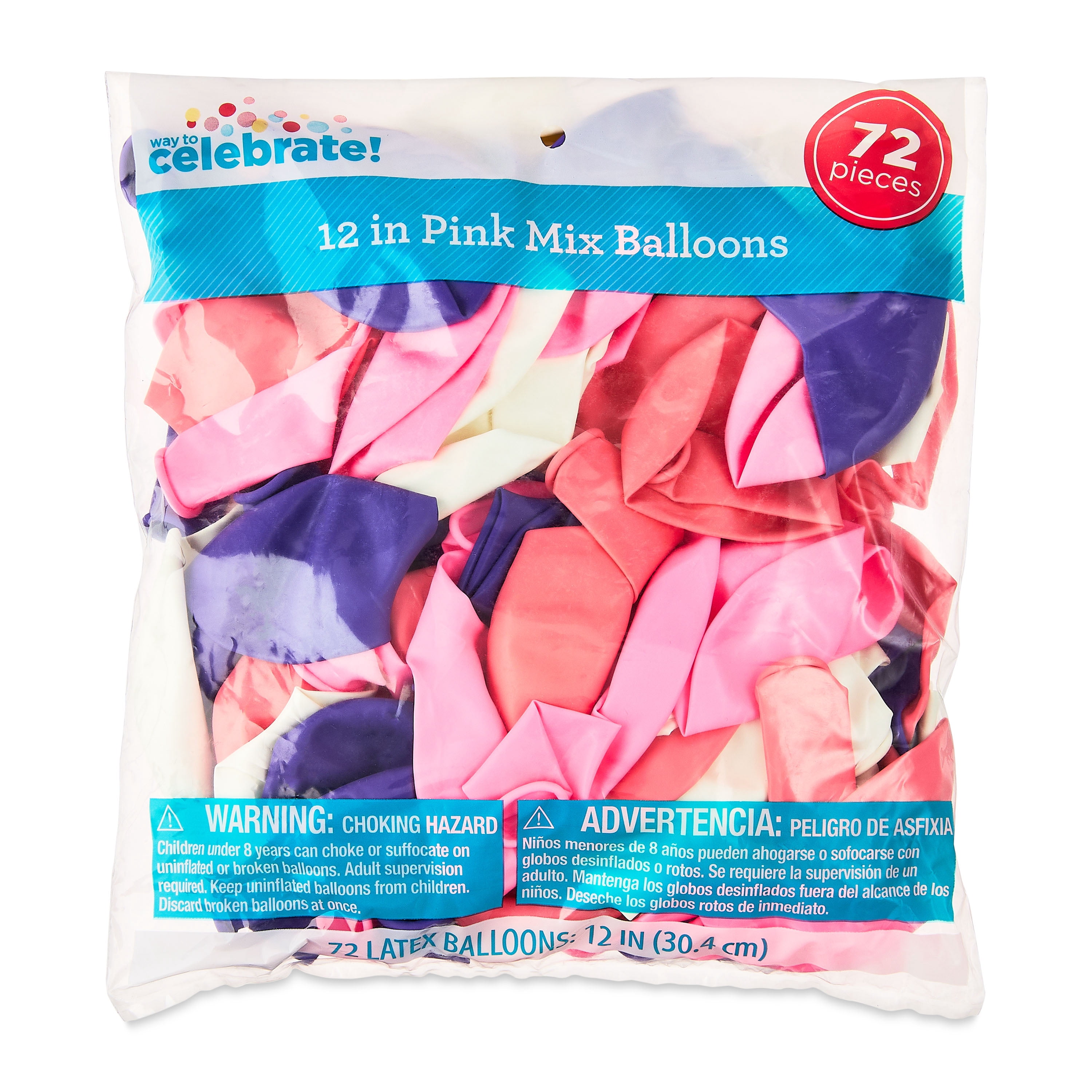 12" Pink Mix Latex Balloons, 72 Pieces, by Way To Celebrate