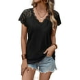 thumbnail image 2 of TEMOFON Blouses for Women Summer Tops Lace Short Sleeve Raglan Shirts Floral Casual V Neck Tee Shirts Tunic Tops Solid Color Black Size S, 2 of 5
