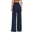 thumbnail image 4 of MIXUE Linen Pants Women Solid Color Wide Leg Drawstring Baggy Sweatpants High Waisted With Pockets Loose Yoga Trousers Womens Pants Activewear,Blue,XXL, 4 of 6