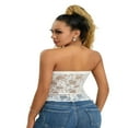 thumbnail image 2 of Women Ruched Tube Tops Strapless Lace Patchwork 3D Rosette Front Bandeau Tops, 2 of 6
