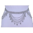 thumbnail image 3 of Women Silver Metal Chain Side Waves Belt Leaf Charms Size XS S M, 3 of 14